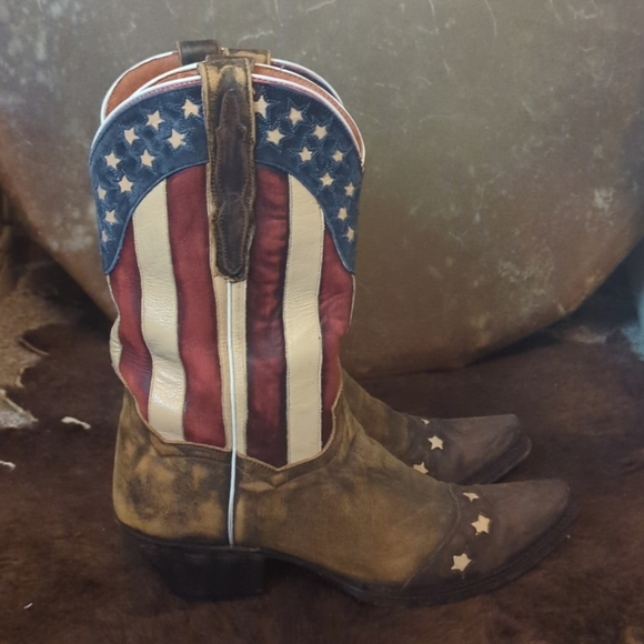 DAN POST DP3586 Liberty American Flag leather cowgirl western boots snip toe 9.5 - Picture 8 of 16